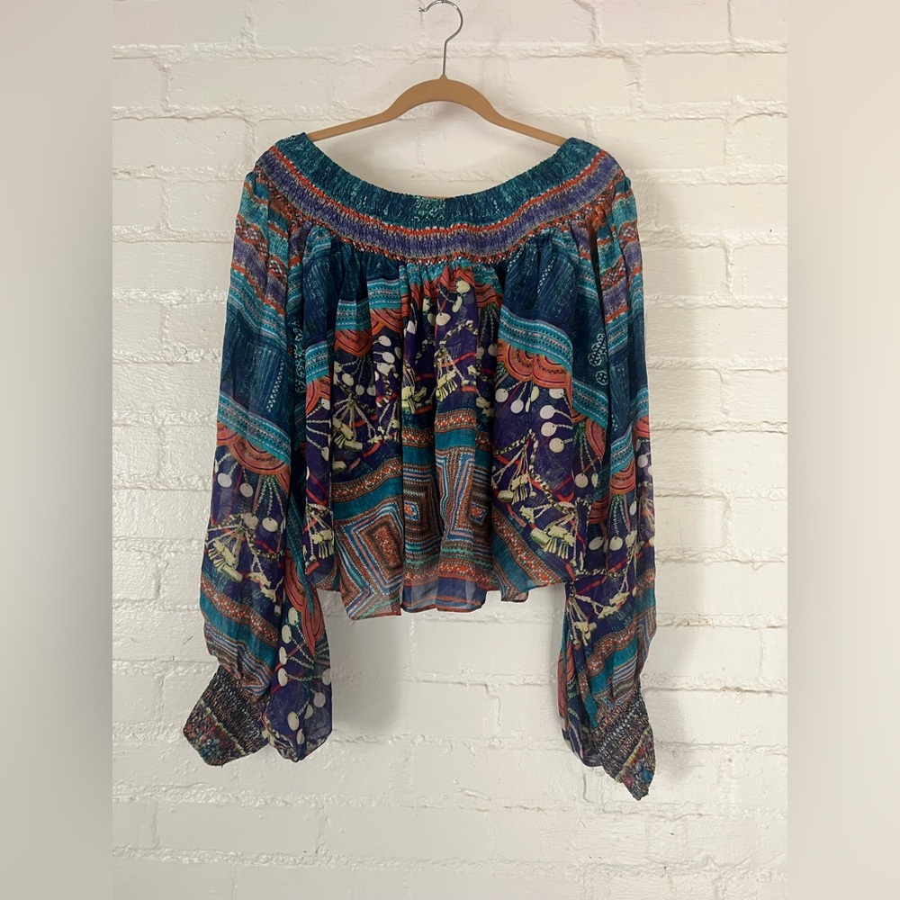 Camilla Blouse Rhinestone Embellishment Flowy Top Medium - Picture 4 of 5